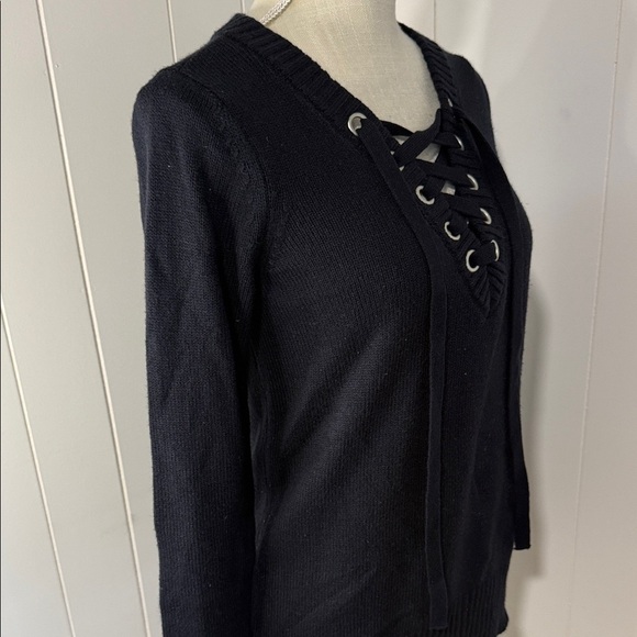 Soho Black Lace-Up Sweater - Picture 2 of 4